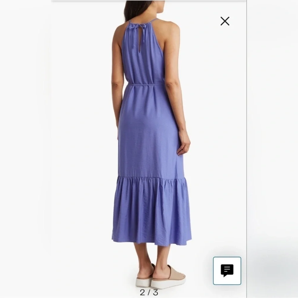 NWT Anne Klein Halter Neck Sleeveless Tiered Maxi Dress Blue Iris Size 12